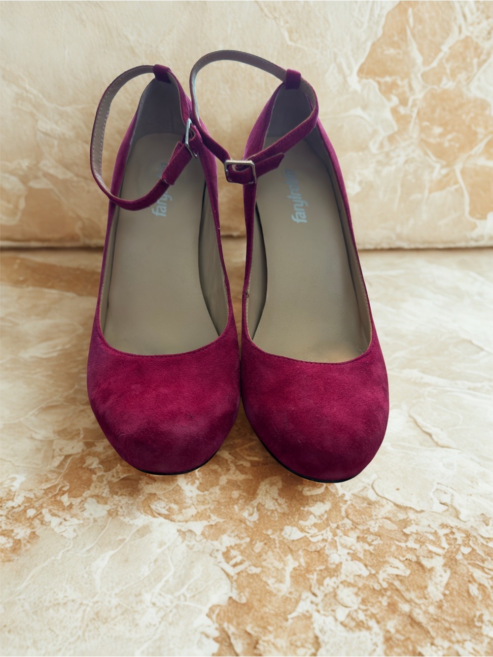 Farylrobin Hot Pink Suede Slingback Heels with Navy Accented Block Heel